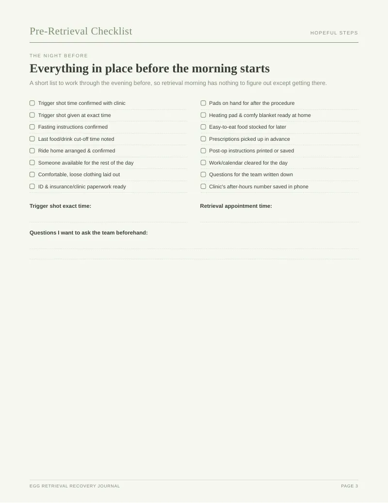 Page 3 of the Egg Retrieval Recovery Journal