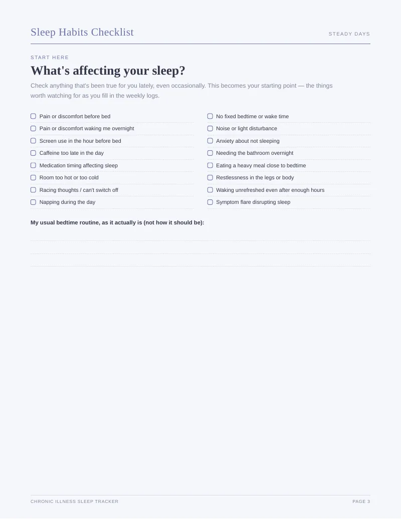 Page 3 of the Chronic Illness Sleep Tracker