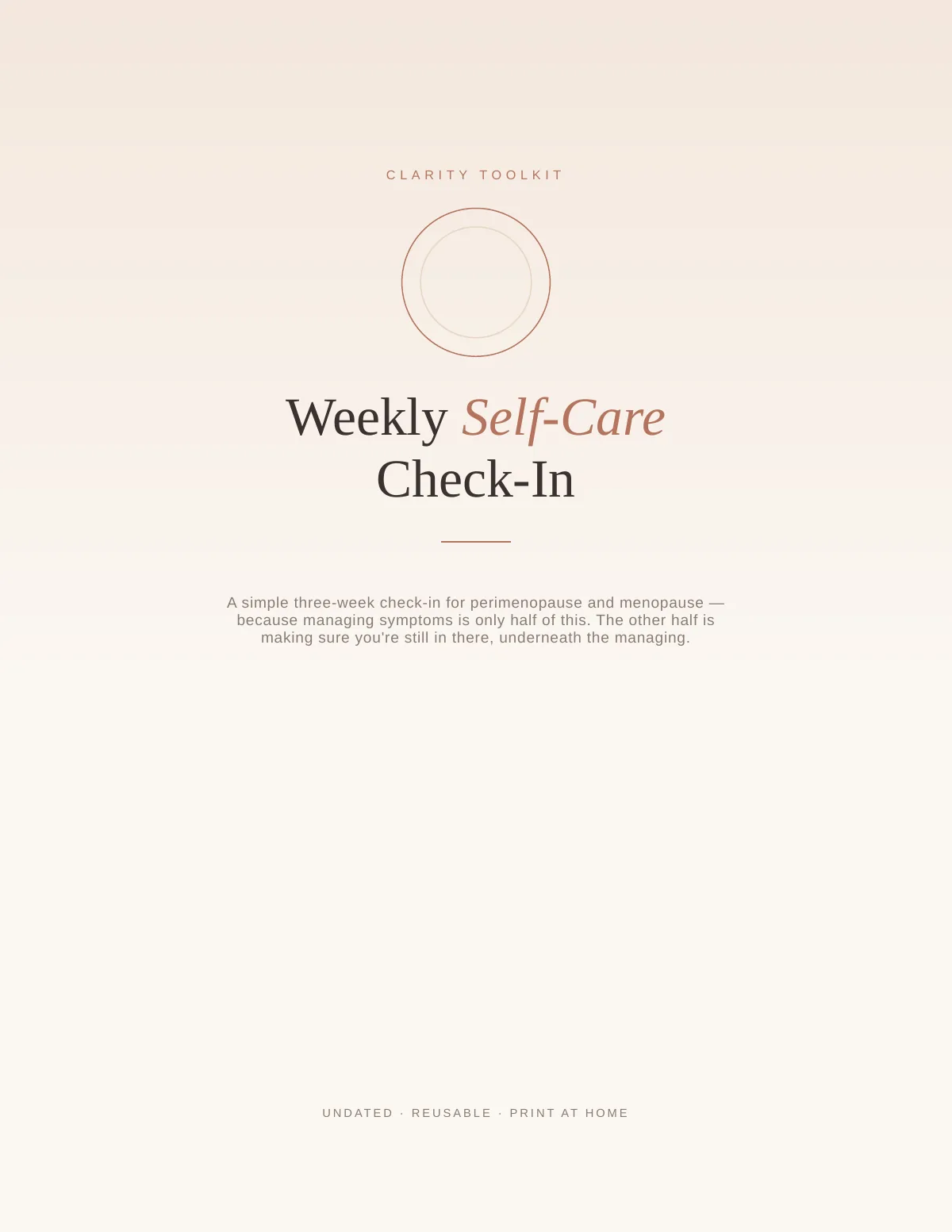 Cover of the Menopause Self Care Check In printable