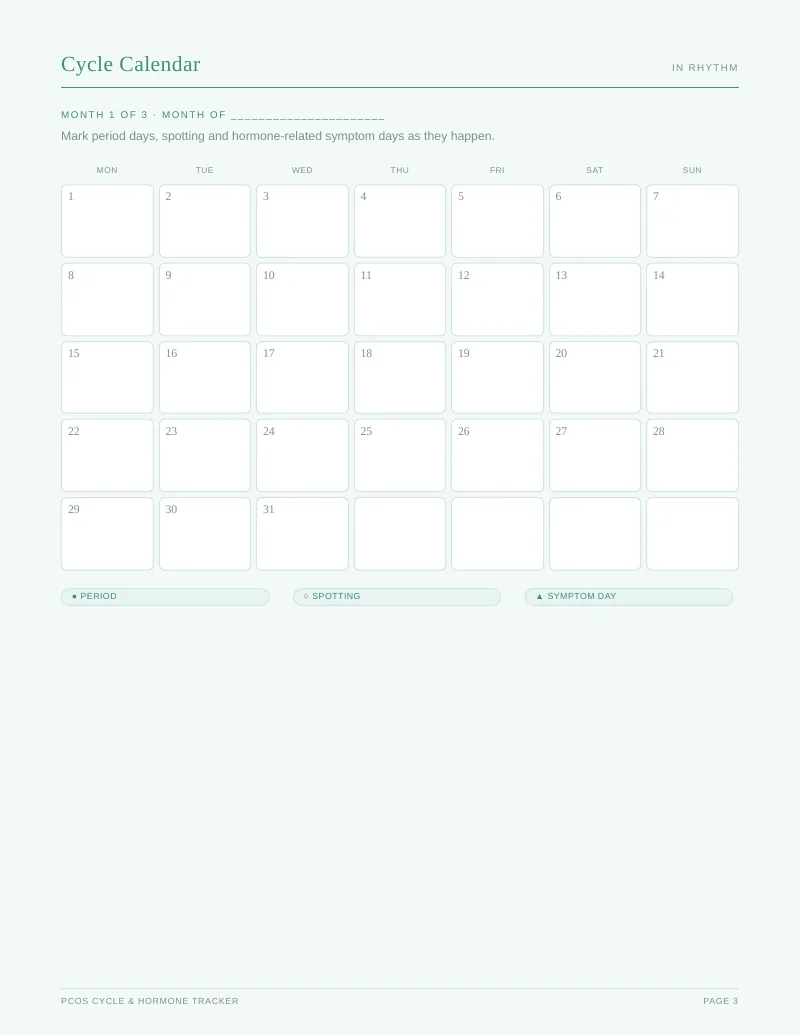 Page 3 of the PCOS Cycle Tracker