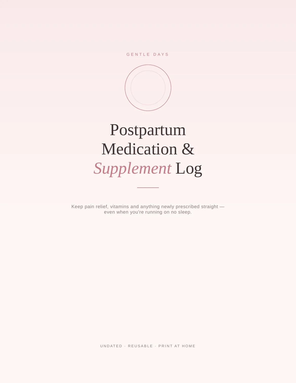 Cover of the Postpartum Medication Log printable