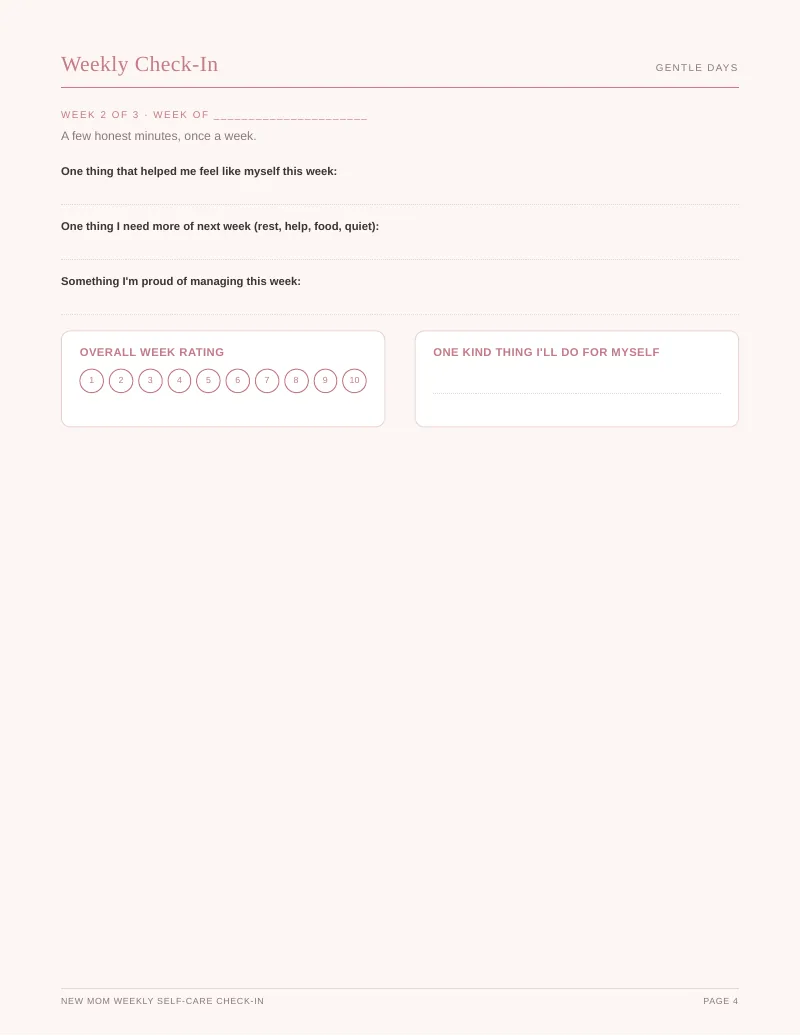 Page 4 of the New Mom Self Care Journal