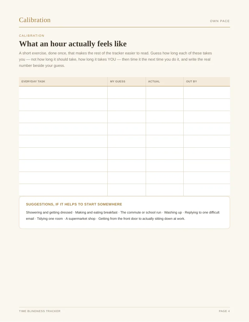 Page 4 of the Time Blindness Tracker