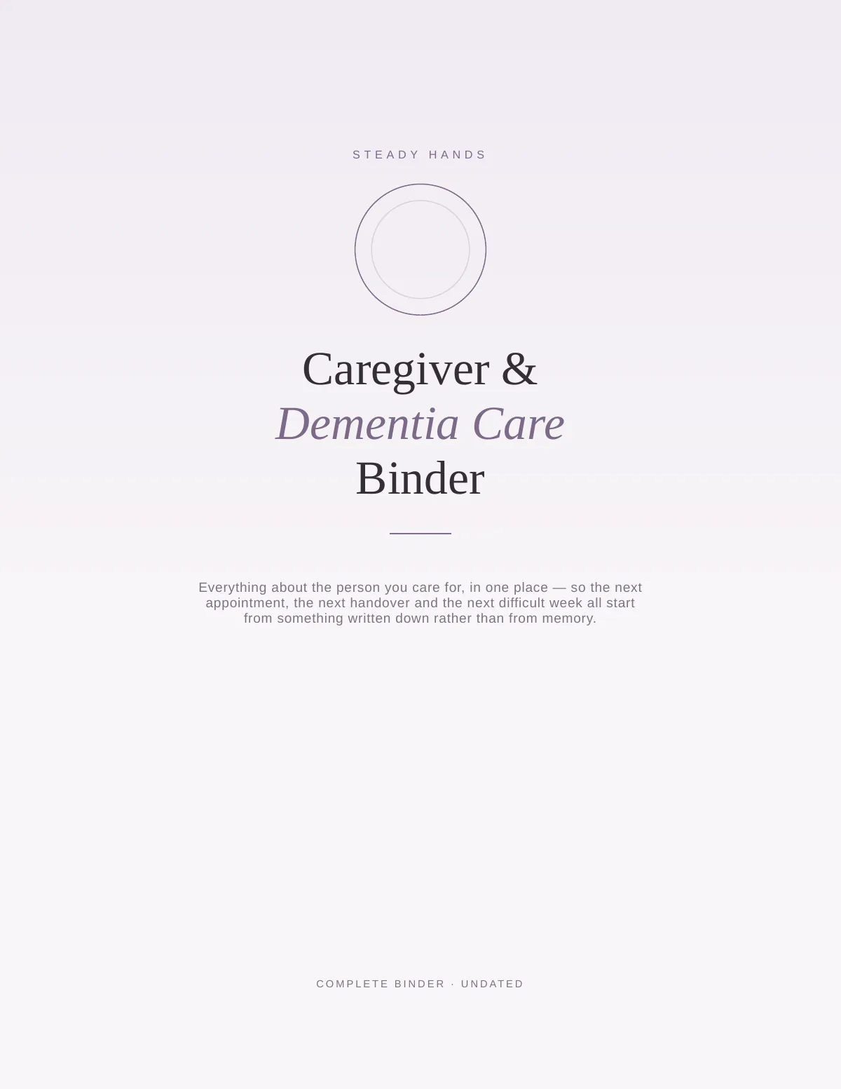 Cover of the Caregiver & Dementia Care Binder printable